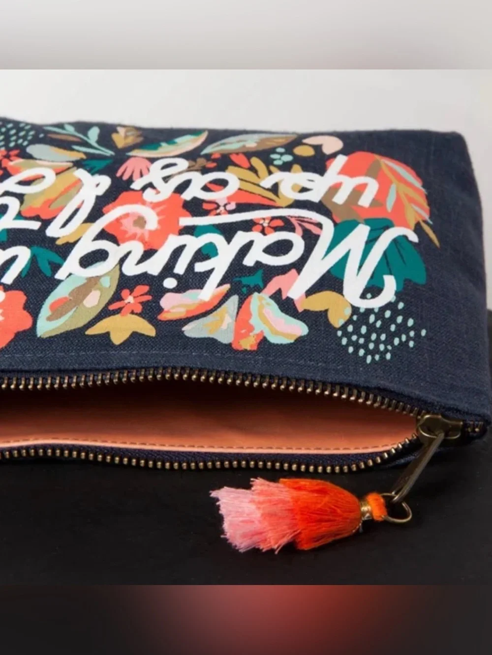 Making It Up As I Go Linen Zip Cosmetic Pouch